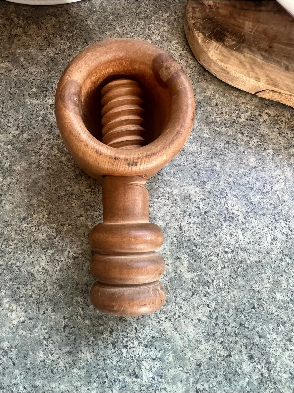 Vintage MCM Woodcroftery/ FRANCE Maple Screw Presser Nutcracker Bowl